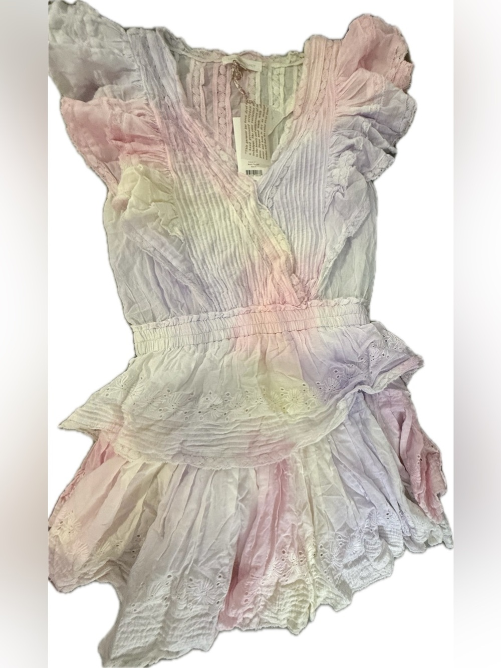 Love Shack Fancy Rainbow Pastel Tie-Dye Mini Dress - Size L - NWT $395